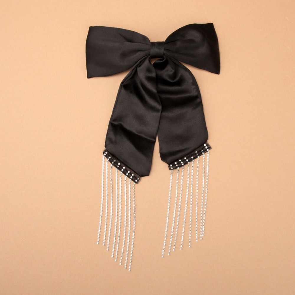 Satin Bow Barette with Cup Fringe